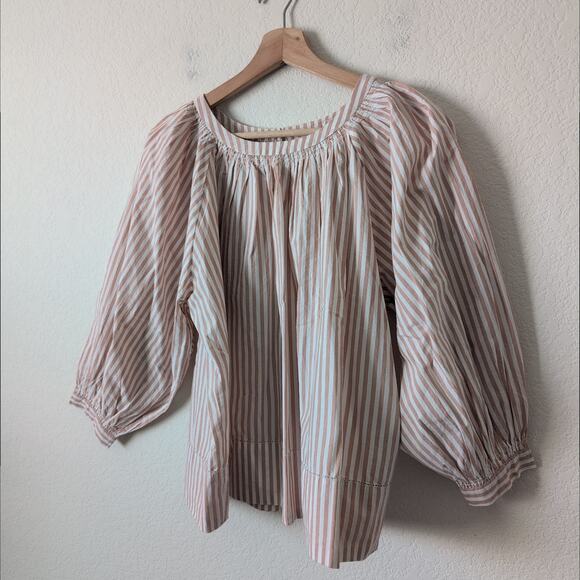 The GREAT Bubble Sleeve Blouse - Size 1 (Small) Cotton Striped Pink White - Picture 9 of 11